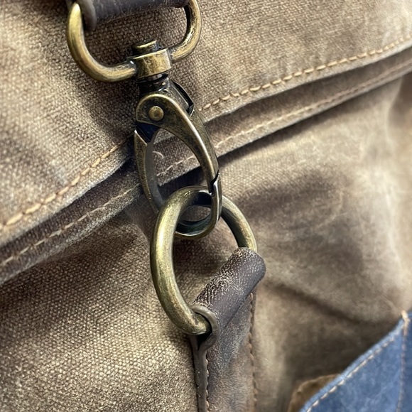 Sun Sand Cargoit Lennox Flap Fold Over Canvas Leather Backpack Buckle Rucksack - Picture 9 of 16